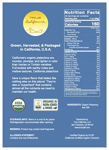 True California Organic Dry Roasted & Lightly Sea Salted Pistachios (2 Lb) In-Shell - Healthy Snacks, Vegan & Gluten Free - Natural Whole Foods & Pantry Staples
