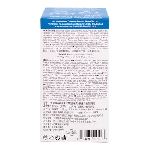 Ahmad Tea Black Tea Cold Brew Peach and Passion Fruit Teabags Iced Tea 20 ct (Pack of 6) - Caffeinated and Sugar-Free