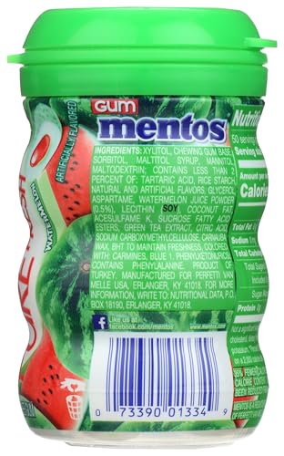 Mentos Pure Fresh Sugar-Free Chewing Gum With Xylitol, Watermelon, 50 Piece Bottle
