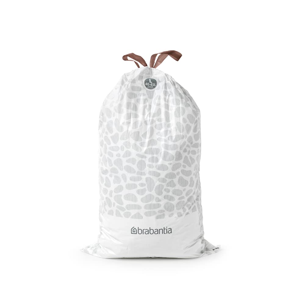 Brabantia Perfectfit Trash Bags (Size L/10.6-12 Gal) Thick Plastic Trash Can Liners With Drawstring Handles (40 Bags)