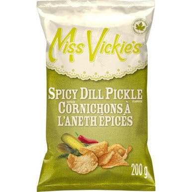 Miss Vickies Spicy Dill Pickle Kettle Cooked Potato Chips, 200G/7 Oz., {Imported From Canada}