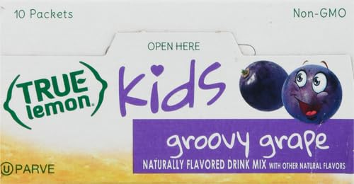 TRUE LEMON KIDS Groovy Grape (10 Packets) for Hydration - No Preservatives, No Artificial Flavors, No Artificial Sweeteners - Lo