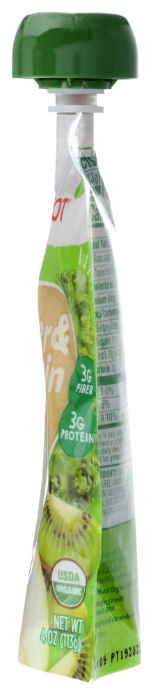 Happy Tot Fiber & Protein Stage 4 Organic Toddler Food Pears Kiwi & Kale, 4 Ounce Pouch Fruit And Veggie Blend Toddler Snack Pou