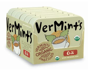 Organic Breath Mints By Vermints, Chai Flavor, Pack Of 6,1.41Oz Tins All Natural Pastilles, Non-Gmo, Nut Free, Gluten Free, Vegan, Ksa Kosher