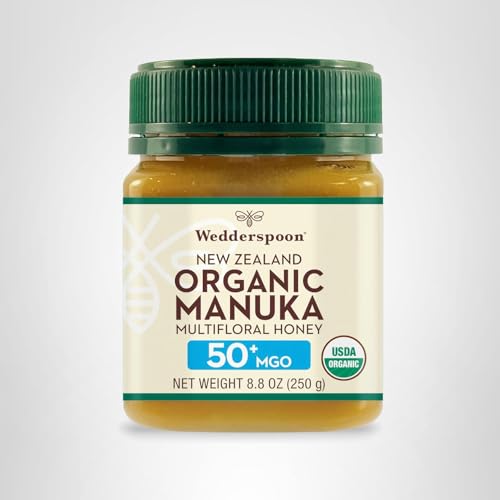 Wedderspoon Raw enhanced USDA Certified Organic Manuka Honey 50+ MGO 8.8 Oz Unpasteurized New Zealand Honey From Our Hives to Your Home