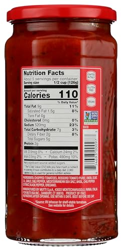 Mutti Arrabbiata Pasta Sauce, No Added Sugar, Vegan Friendly, Gluten Free & Non-GMO, 24 Ounce (Pack of 6)
