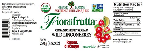 Rigoni Di Asiago Fiordifrutta Organic Fruit Spread, Wild Lingonberry, 6 Count