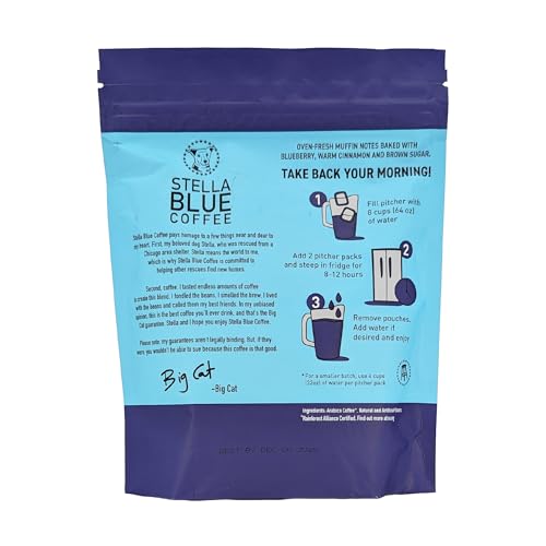 Stella Blue Cold Brew Coffee Bags Blueberry Muffin Medium Roast Ground Coffee Smooth Bold and Refreshing 100% Arabica 6 Brew Packets Makes 24 Cups Rainforest Alliance Certified