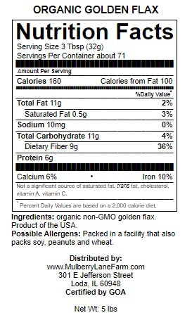 Golden Flax Seed (Flaxseed) 5 Pounds Whole Raw Usda Certified Organic, Non-Gmo, Bulk, Product Of Usa, Mulberry Lane Farms