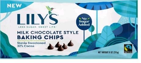LILYS Milk Chocolate Style, Gluten Free No Sugar Added Baking Chips Bags, 9 Oz (Pack of 4)