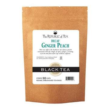 The Republic Of Tea Decaf Ginger Peach Black Tea, 50 Tea Bags, Longevity Blend Of Ginger And Peach Tea