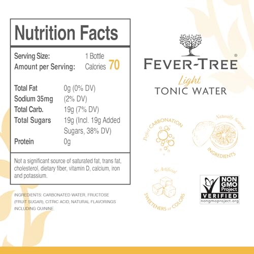 Fever-Tree Refreshingly Tonic Water, Light, 16.9 Fl Oz (Pack of 8)