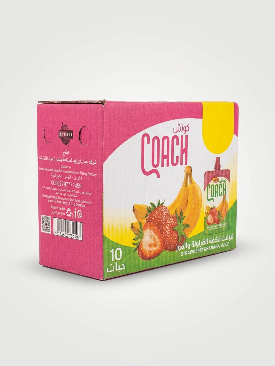 Coach Strawberry & Banana Juice 10 Pack - Kids Flavored Drink Pouches