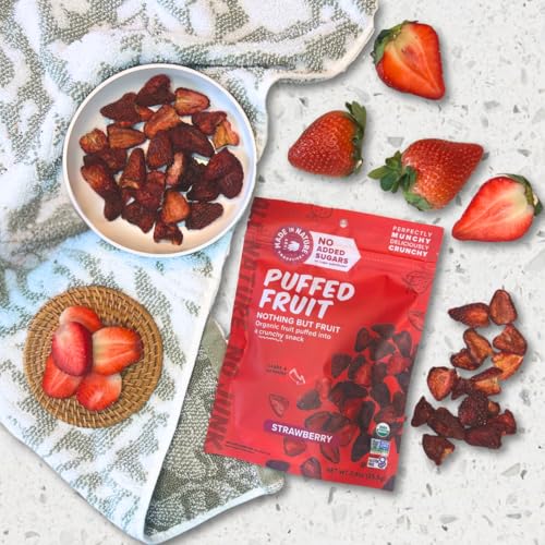 Made In Nature Organic Puffed Fruit, Strawberry, Vegan Snack, Non-GMO, Gluten Free, 0.9 Ounce Bag, Pack of 6