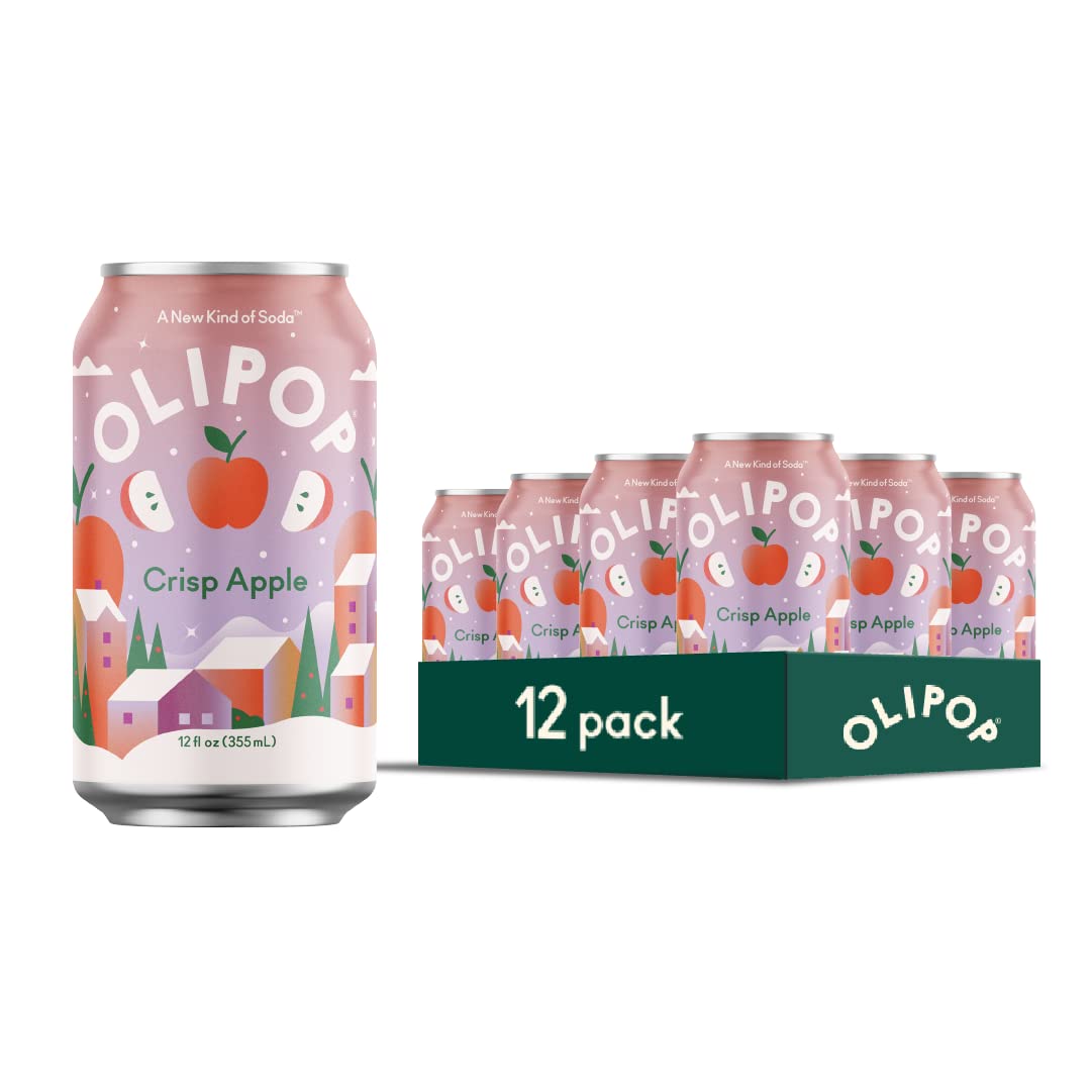Olipop - Crisp Apple Sparkling Tonic, A New Kind Of Soda, Prebiotic Soft Drink, 9G Of Dietary Plant Fiber, Botanical-Rich, 5G Sugar Per Can, Caffeine-Free, Low-Calorie, Vegan, Non-Gmo (12Oz, 12-Pack)