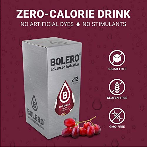 Bolero- Sugar Free Drink Mix Packets Red Grape Fruit Flavors | Powdered Flavored Water Packets | 12 Large Sachet On The Go Packets