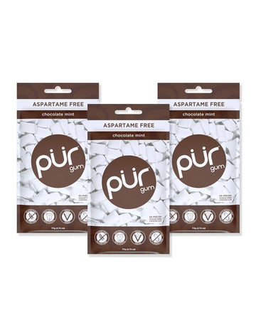 Pur Gum | Aspartame Free Chewing Gum | 100% Xylitol | Natural Chocolate Mint Flavored Gum, 55 Pieces (Pack Of 3)