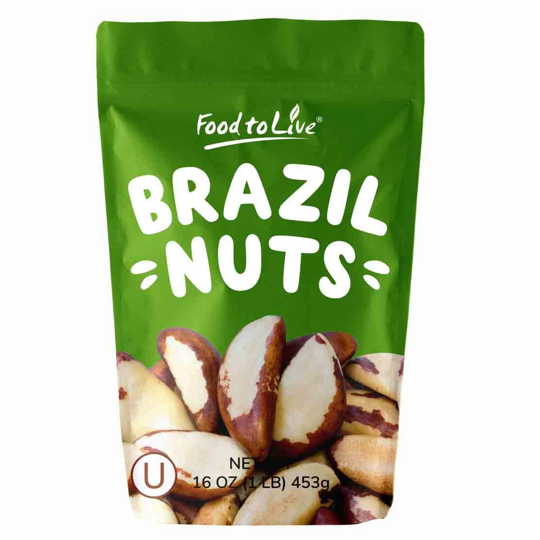 Food to Live - Raw Brazil Nuts, 1 Pound Non-GMO Verified, Raw, Whole, No Shell, Unsalted, Kosher, Vegan, Keto and Paleo Friendly