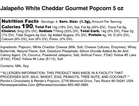 Ren Es Jalapeo White Cheddar Gourmet Popcorn - Wisconsin White Cheddar Meets Bold Yet Mild Jalapeo Heat On Fresh Popped Corn,