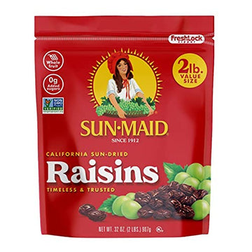 Sun-Maid California Sun-Dried Raisins - (2 Pack) 32 oz Resealable Bag - Dried Fruit Snack for Lunches, Snacks, and Natural Sweet
