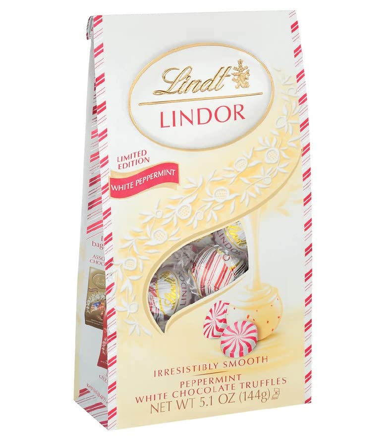 Lindt White Chocolate Peppermint Truffles Bag, 5.1oz