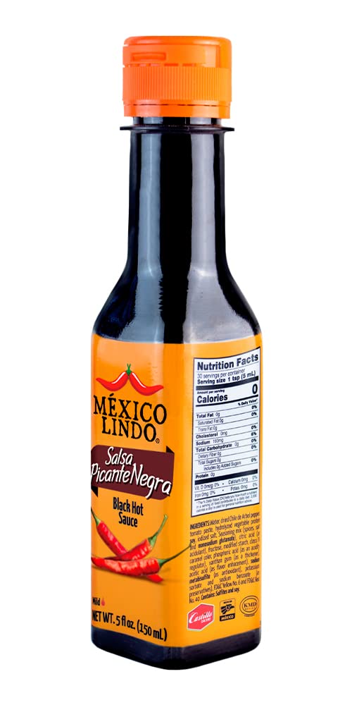 Mexico Lindo Picante Negra Hot Sauce, Light & Spicy, 8,400 Scoville, 5 Fl Oz (Pack of 3) - Perfect for Asian Food, Seafood & Meat