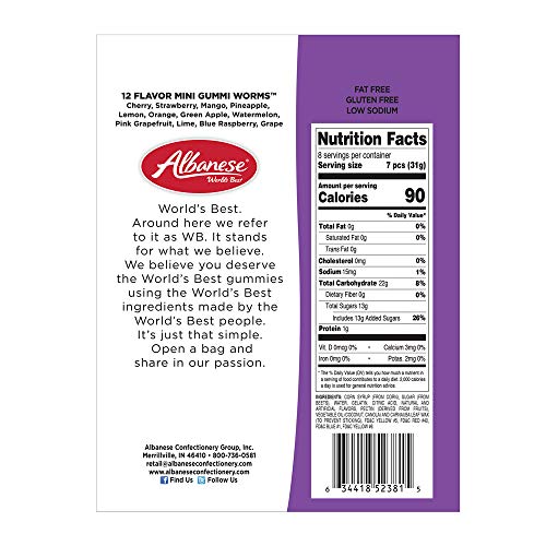 Albanese World'S Best 12 Flavor Mini Gummi Worms, 9 Ounce Bag