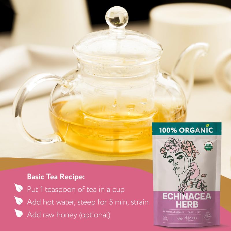 Echinacea Tea (Echinacea Purpurea) - Organic Echinacea Herb - Immune Support, Respiratory, Digestion - Loose Leaf Herbal Tea Equ