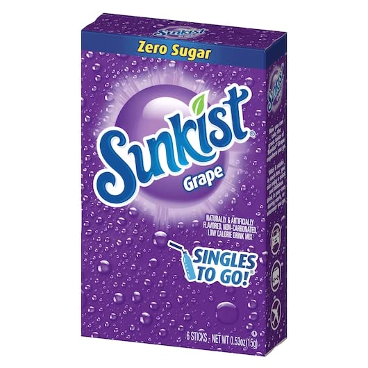 SINGLES TO GO! Sunkist Drink Mix Grape - 36 Servings, 0.09 Ounce (Pack of 6)