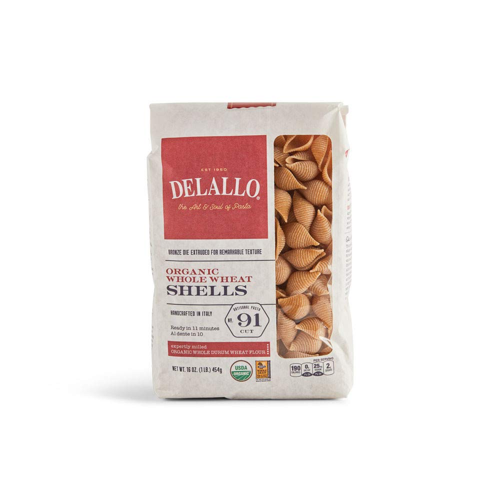 Delallo Organic Whole Wheat Shells #91, 16-Ounce Units (Pack Of 16)