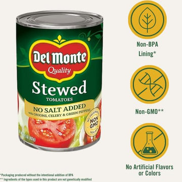 Del Monte Stewed Tomatoes With Onions, Celery, And Green Peppers, No Salt Added, 14.0Z (12 Pack)