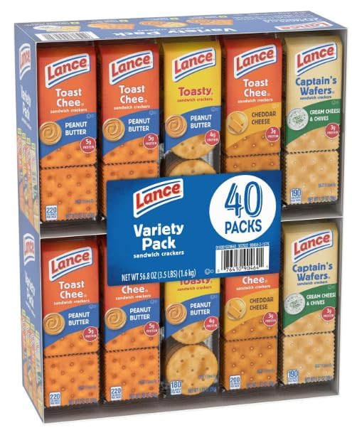 Lance Sandwich Crackers Variety Pack, 40 Count, Peanut Butter and Cheese Flavors, 1.41 oz Single Serve Packs (Variety)