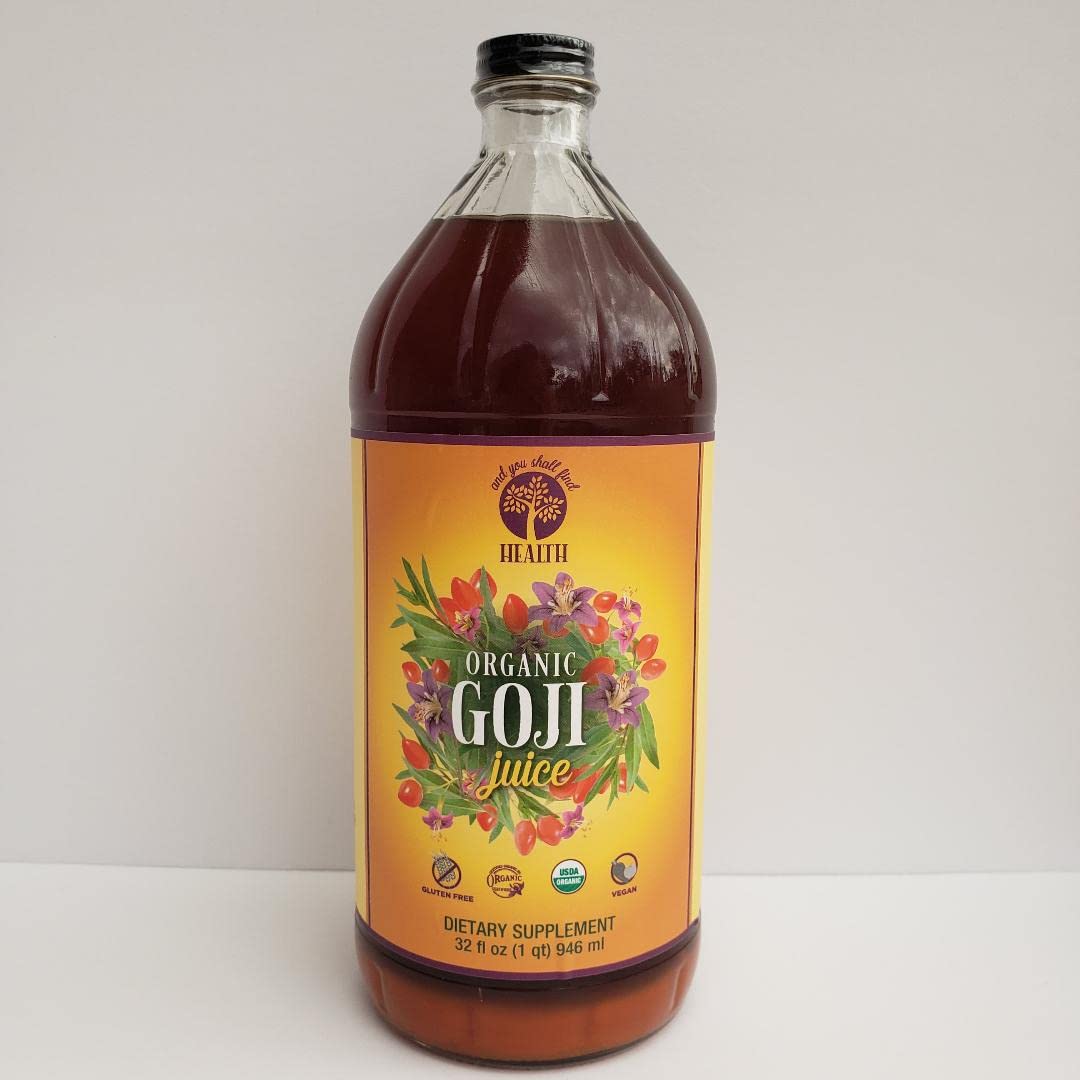 Organic Only GOJI Fruit Juice 100% Pure Puree 32oz (1qt) GLASS Bottle - The Happy Berry Vitamin Rich Super Juice Traditionally P