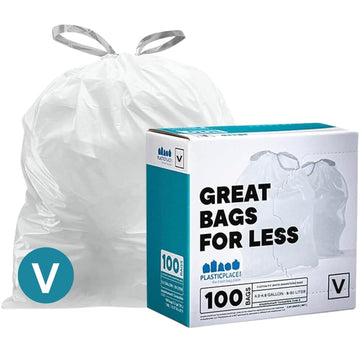 Plasticplace Simplehuman (X) Code V Compatible (100 Count) Drawstring Garbage Liners 4.2-4.8 Gallon / 16-18 Liter 14.75'' X 28''