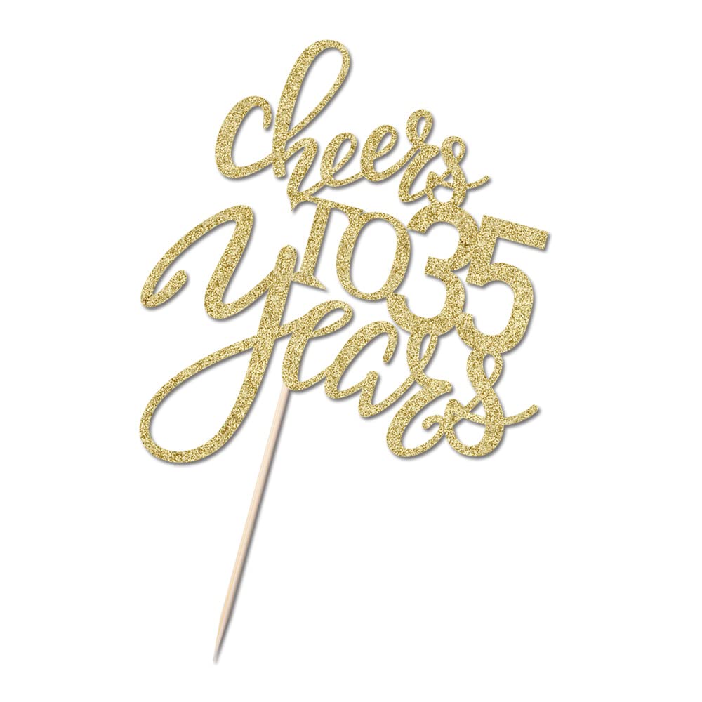 Qertesl Gold Glitter Cheers To 35 Years Cake Topper, Happy 35Th Birthday Cake Decorations,Perfect For 35 Years Cake Decorating,W