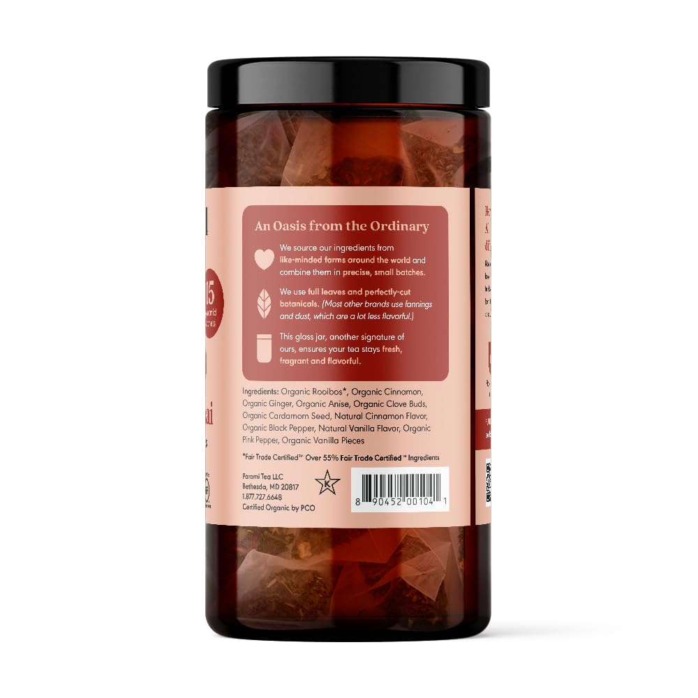 Paromi Cinnamon Chai Rooibos Organic Tea, Signature Jar, 15 Count (Pack Of 6)