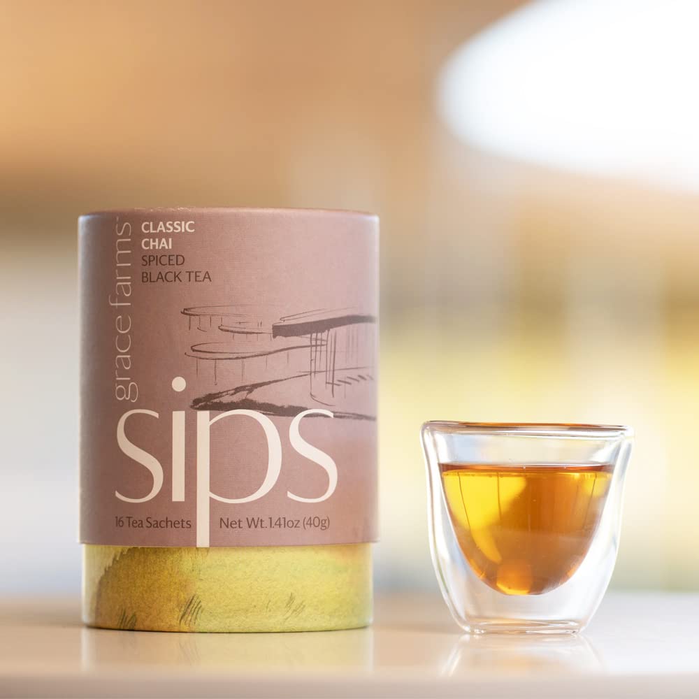 Grace Farms Organic Classic Chai Black Tea, 16 Pyramid Sachets | Ginger & Spices | Fairtrade & Kosher |Gives Back 100% Of Profit