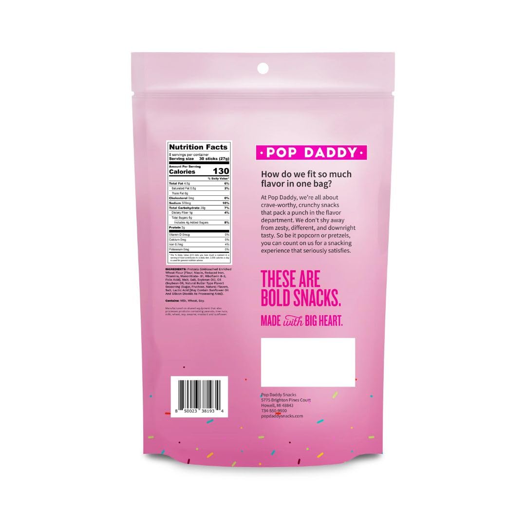 POP DADDY Gourmet Pretzel Sticks, Birthday Cake Flavor, 7.5oz Individual Bags, 3 Pack
