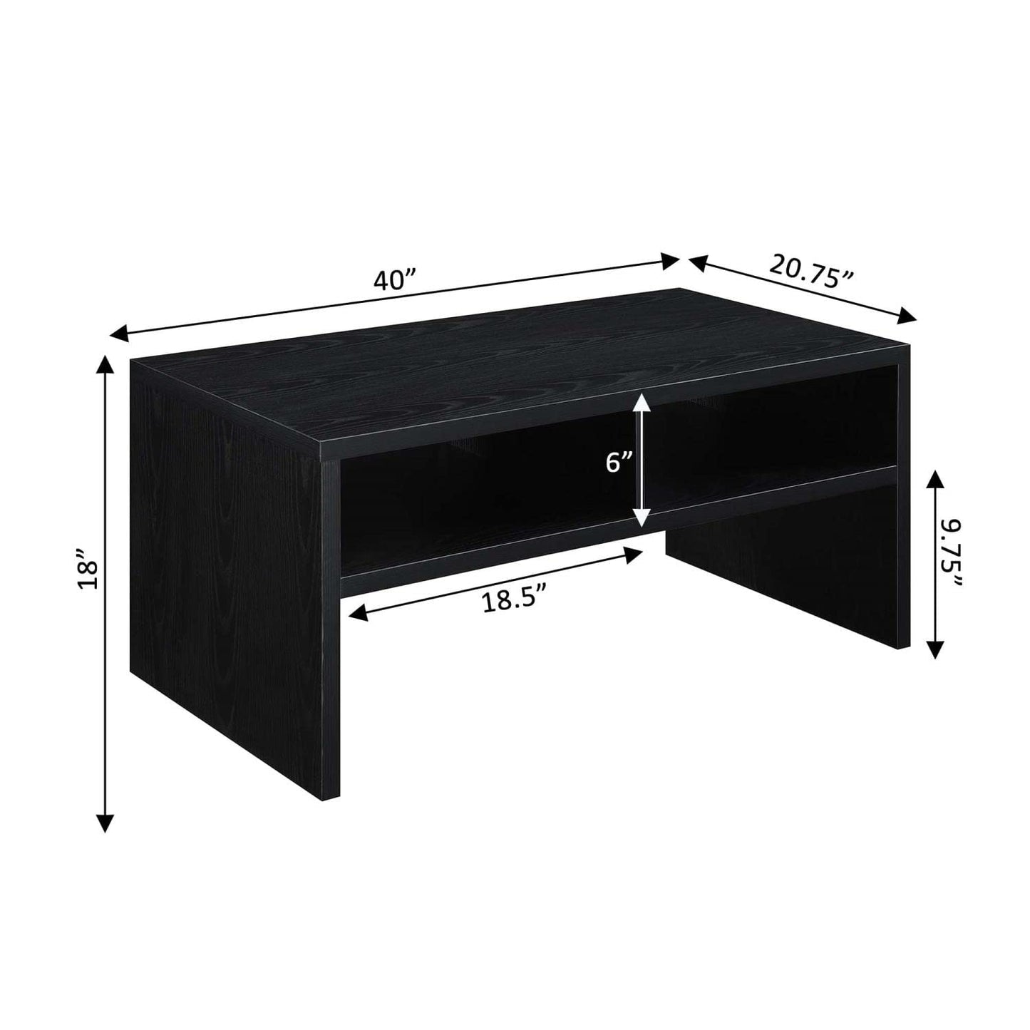 Convenience Concepts Northfield Admiral Deluxe Coffee Table With Shelves R4-0565, Black