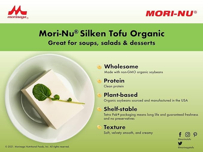 Mori-Nu Silken Tofu Organic | Velvety Smooth And Creamy | Low Fat, Gluten-Free, Dairy-Free, Vegan, Made With Non-Gmo Organic Soybeans, Ksa Kosher Parve | Shelf-Stable | 12.0 Oz X 3 Packs