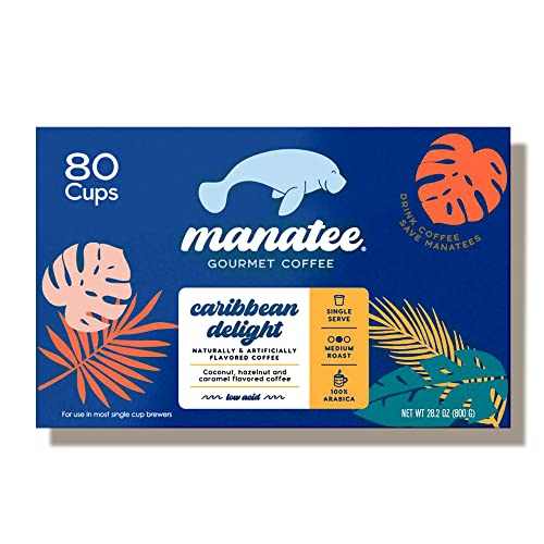 Manatee Gourmet Coffee, Single Serve Pods For Keurig 2.0 K Cup Malt-Inspired, Medium Roast, Caribbean Delight, 80 Ct