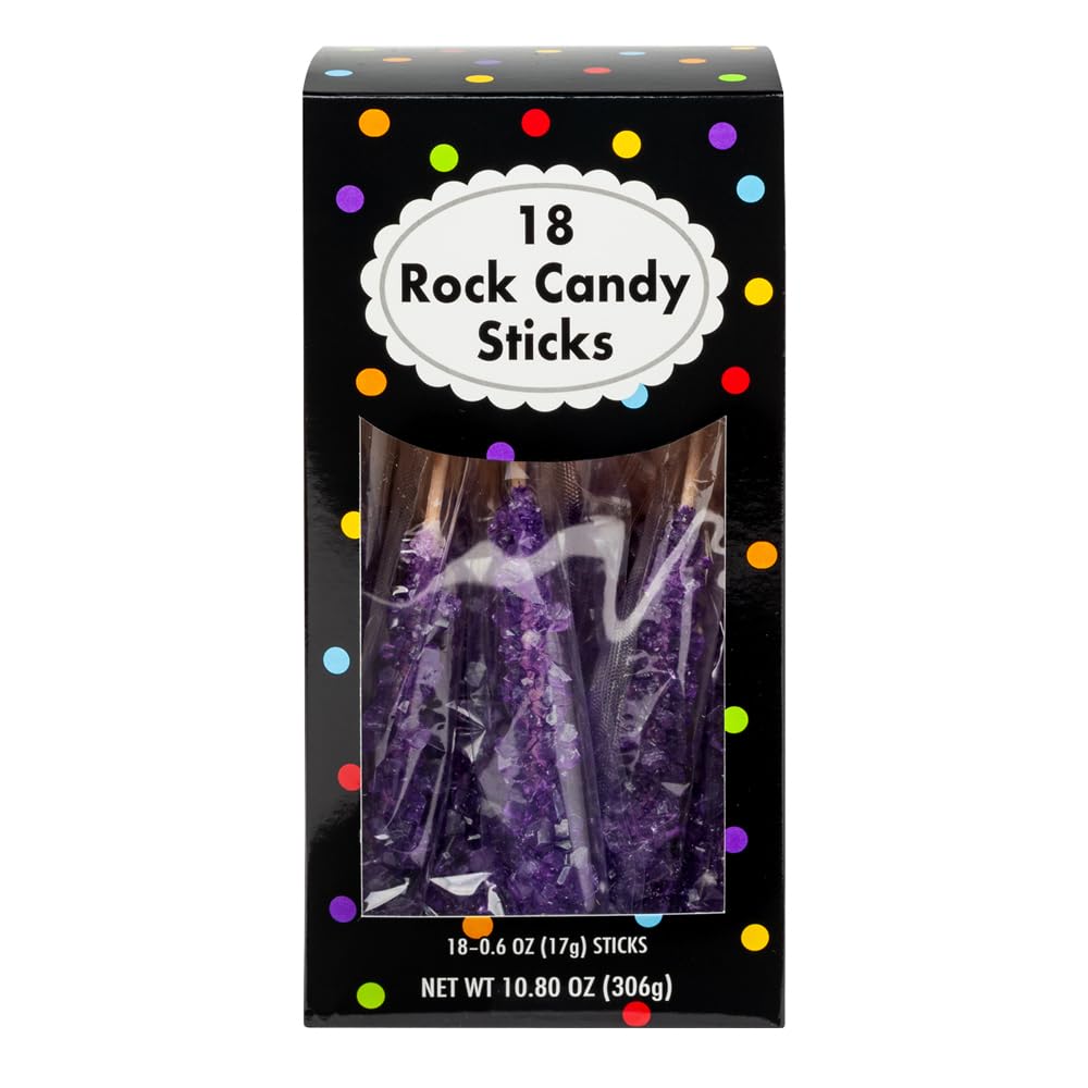 Amuse Mints Rock Candy Sticks, Individually Wrapped, 18 PC Box, Purple, Perfect for Parties and Gifting