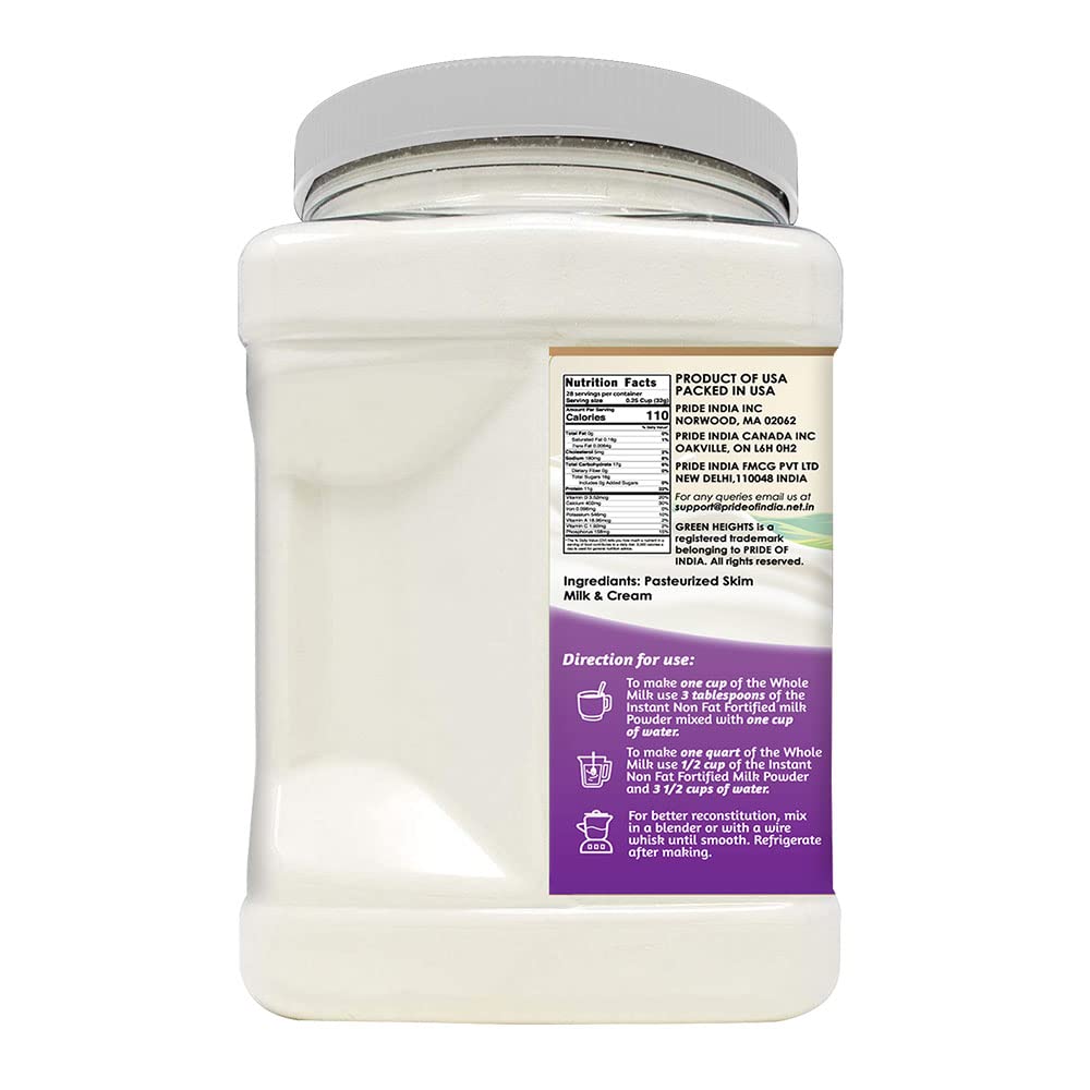Instant Fortified Nonfat Milk Powder Jar 2 Pound / 900 GMS Jar (28+ Servings) - Proudly Made in America - Healthy Nourishing Ess