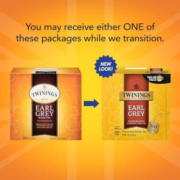 Twinings Earl Grey Black Tea, 100 Individually Wrapped Tea Bags, Flavoured With Citrus and Bergamot, Caffeinated, Enjoy Hot or I