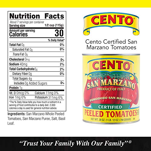 Cento Certified San Marzano Whole Peeled Plum Tomatoes, 28 Ounce, Pack Of 6