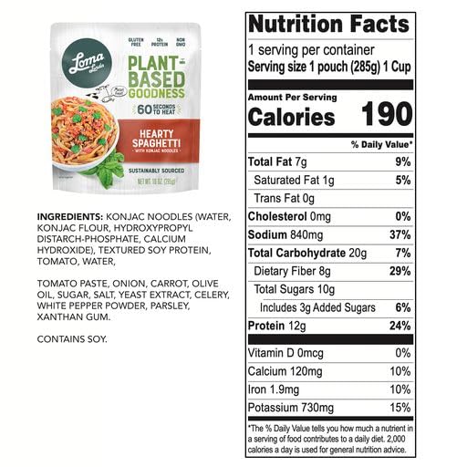 Loma Linda - Plant-Based Complete Meal Solution Packets (Hearty Spaghetti (10 Oz.), 6 Pack)