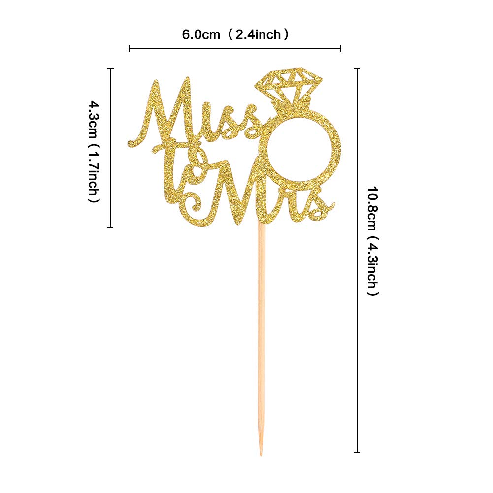 36Pcs Miss To Mrs Gold Cupcake Toppers Wedding Bridal Shower Engagement Party Decoration Picks