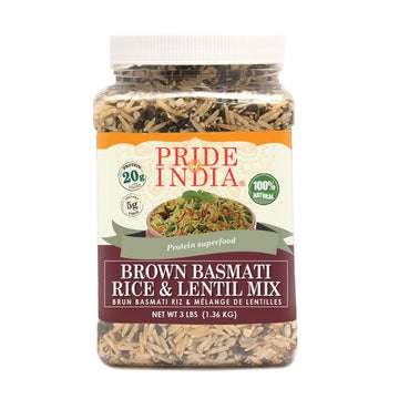 Pride Of India - Pack Of 6 - Indian Brown Basmati Rice & Lentil Kitchari Mix - Protein Superfood, 3 Pound Jar