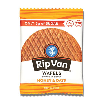 Rip Van Wafels Honey and Oats Stroopwafels, Healthy Snacks, Non-GMO, Keto Friendly, Office Snacks, Low Sugar (3g), Low Calorie,
