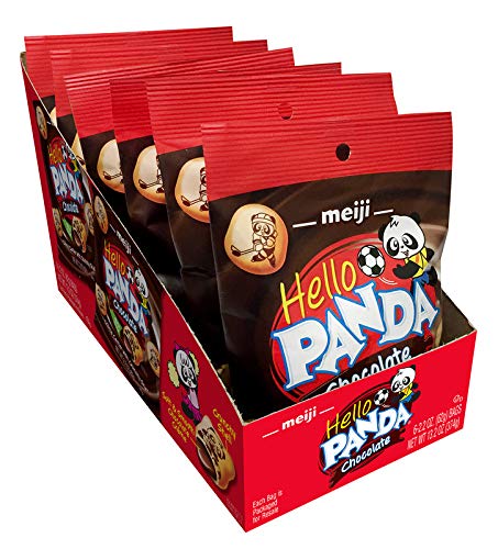 Meiji Hello Panda Cookies, Chocolate Crme Filled - 2.2 oz, Pack of 6 - Bite Sized Cookies with Fun Panda Sports